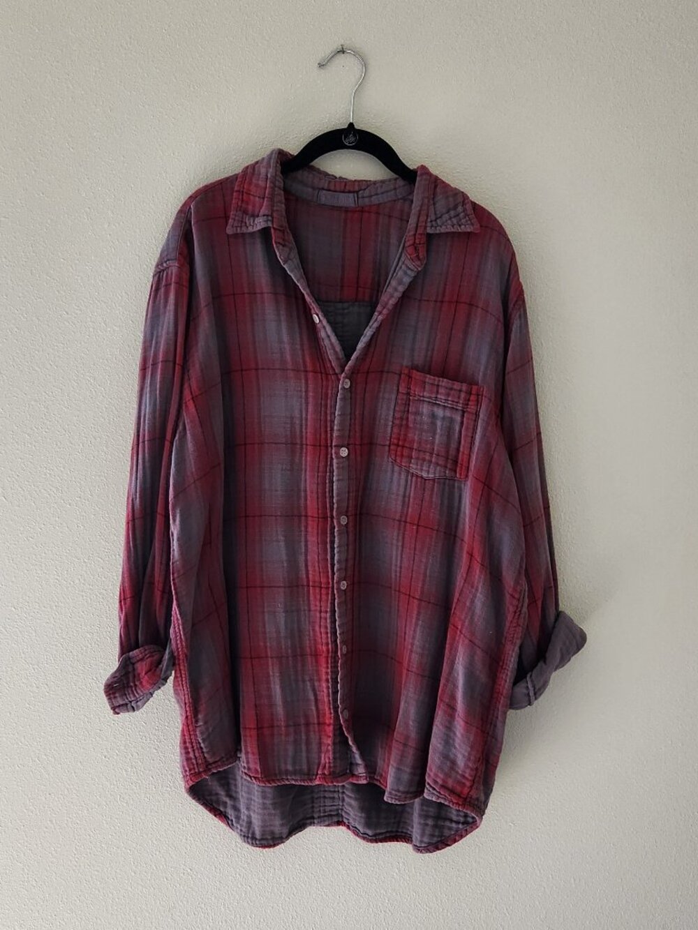 CP SHADES Red and Mauve Plaid Cotton Gauze Button Front Shirt Size XL